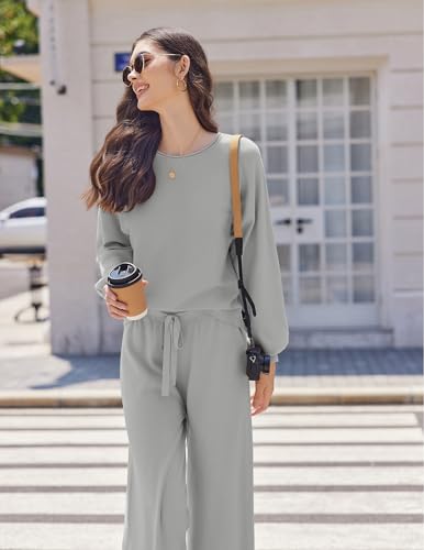 Ekouaer Lounge Sets for Women 2 Piece Sets Knit Sets Long Sleeve Winter Sweater Wide Leg Pants Outfits2