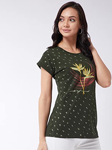 Image of Modeve Women Printed Cotton Blend Half Sleeve Round Neck T-Shirt for Summer
