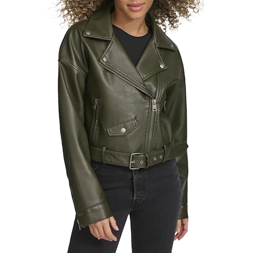Levi's Women's Faux Leather Cropped Moto Jacket, Forest, X-Small