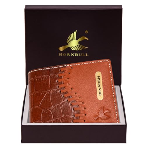 Image of HORNBULL Men's Personalized Wallet I Customized Slim Stylish Leather Purse with Name I Unique Birthday Gift for Men Boy Love Husband (Rust Dark)