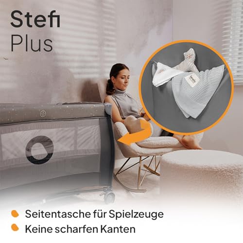 Lionelo Stefi Plus Reisebett bis 15 kg Babybett Kinderreisebett mit Matratze Seitlicher Eingang mit Reißverschluss Hochwertige Schaumstoffmatratze