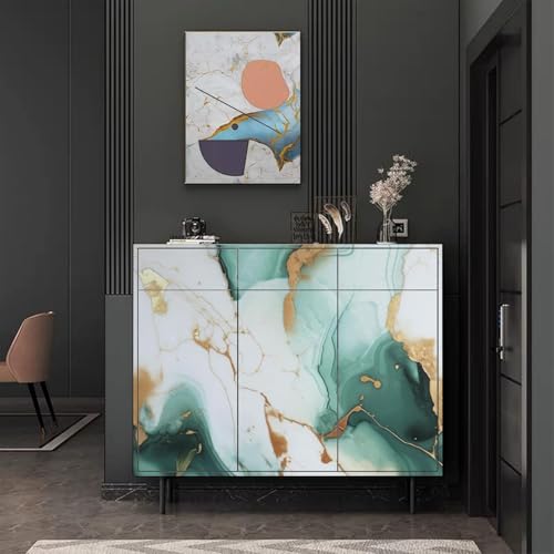 Image of TEKCOOL 60CM X 200CM Kitchen Wallpaper Oil Proof,Waterproof self-Adhesive Wall Stickers for Kitchen Anti-Mold and Heat Resistant Aluminium Backsplash Wallpaper (Green White-2pc)