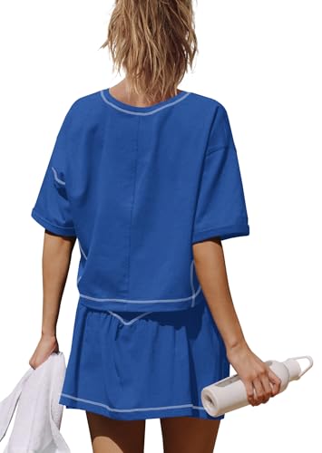 Yanekop Skort Sets Women 2 Piece Outfits Two Piece Matching Workout Sets Crop Tops and Mini Skirt Set4