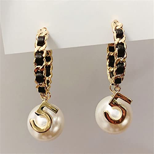Vintage Number 5 Pearl Hoop Earrings Pearl Earrings Woman Earring Fashion Jewelry for Gift2