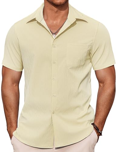 COOFANDY Mens Casual Button Down Shirts Short Sleeve Summer Beach Vacation Shirts