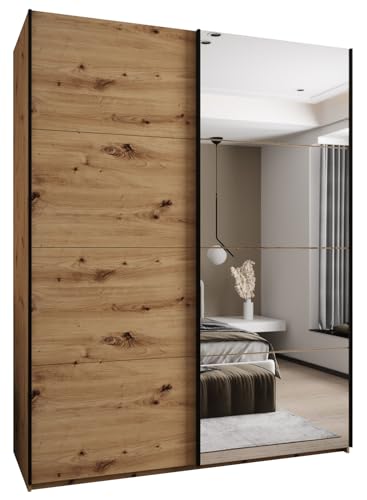 MEBLE KRYSPOL LUX 3 Eleganter 2-türiger Schwebetürenschrank mit Spiegel an der Tür - Leise schließend - HETTICH Topline L System - 245,5x190x64cm - Artisan, Artisan, Schwarz MEBLE KRYSPOL LUX 3 Eleganter 2-türiger Schwebetürenschrank mit Spiegel an der Tür - Leise schließend - HETTICH Topline L System - 245,5x190x64cm - Artisan, Artisan, Schwarz