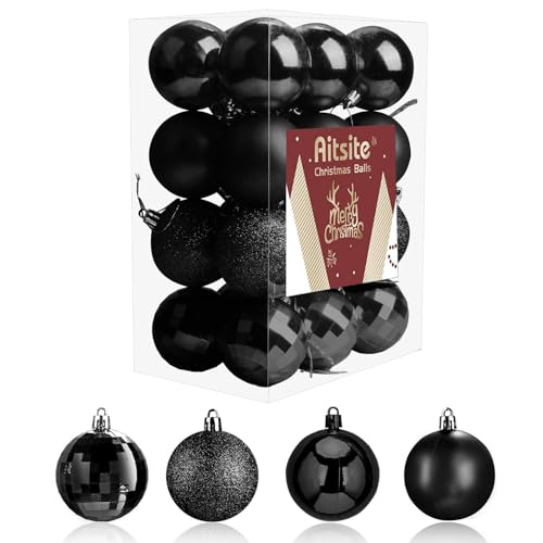 Aitsite 24 Stück Weihnachtskugeln Schwarz, 6CM Christbaumkugeln...