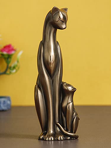 Image of eCraftIndia Handcrafted Polyresin and Bronze Cat and Kitten Statue Animal Figurines Decorative Showpiece for Home, Office, Living Rooms, Bedrooms - Ideal Gift for Cat Lovers, Birthday