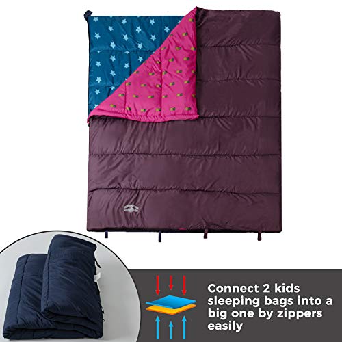Pacific Pass Saco de dormir sintético 50F com saco de compressão - Tamanho infantil - Azul