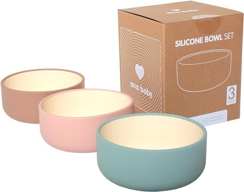 ana baby Lot de 3 bols en silicone de couleur pastel, silicone de qualité alimentaire et sans BPA,...