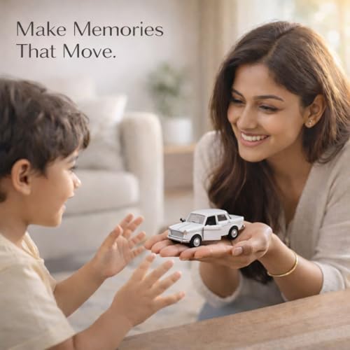 Image of Retro Sedan Toy Car with Pull-Back Action & Openable Doors| Durable ABS Plastic Classic Car Toy for Kids (3+ Years)|White