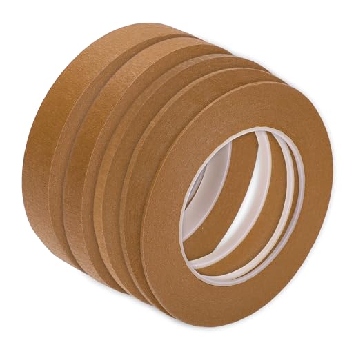 Image of Motoforti Universal Painters Tape Masking Master Tape 0.15cm /0.3cm /0.6cm /1.2cm /1.9cm x 55m Easy Removal Crepe Paper Brown 5 Pcs