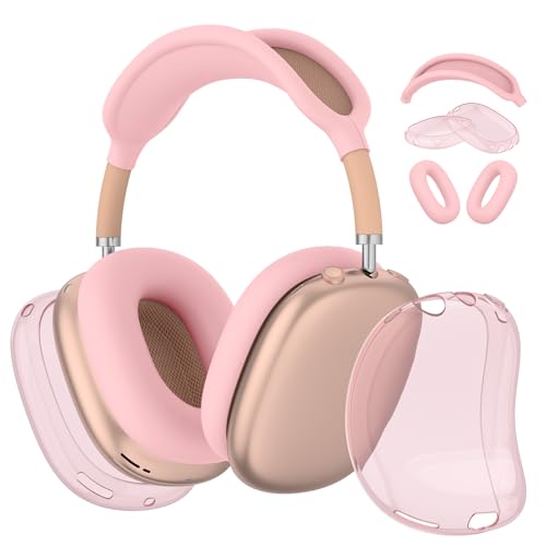 Image of Tobfit Silicone Case Cover for AirPods Max Headphones, Soft Clear TPU Anti-Scratch Ear Pad /Ear Cups /Headband Cover for AirPods Max, Sweat-Proof Transparent Protector Accessories,Pink