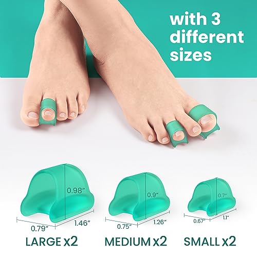 Welnove Hammertoe Corrector - 6 Pack Toe Splints - Soft Gel Toe Straighteners - Realign Bent, Curled, Crooked, Claw, Hammer Toes - Toe Corrector for Men and Women, 3 Different Sizes (Green)