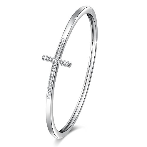 GEORGE · SMITH Faith in Hope Sideways Cross Bangle Bracelet Cuff Swarovski Crystals Birthday Easter Religious Jewelry Girls Sister Wife