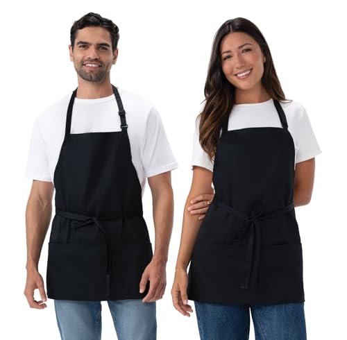 Chef Works Unisex Three Pocket Apron, Black, One Size (2 Pack)