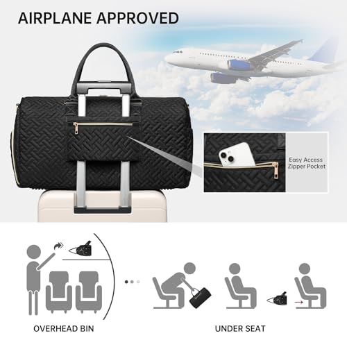Image of Duffle Bag for Travel, Weekender Bag with Shoe Compartment, Carry On Overnight Bag for Women Gym Bag, Black Gold