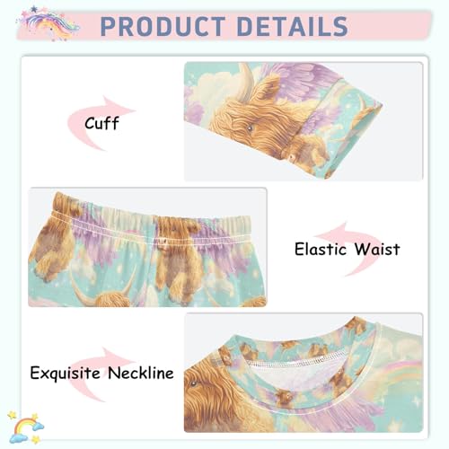 senya Highland Cattle with Wings Pajamas Set Long Sleeve Soft Cotton Sleepwear 2 Piece4