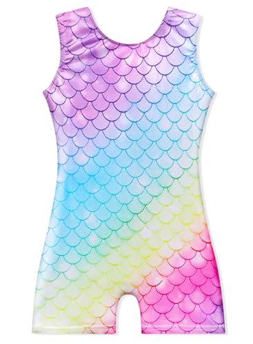 Image of EQSJIU Gymnastics Leotards for Girls Kids Rainbow Mosaic Mermaid Butterfly Stars Leopard Galaxy Tie Dye Cosmos Leopard