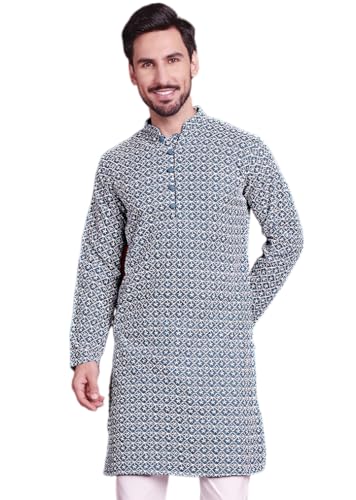 Image of Jompers Cotton Chikankari Embroidered Regular Fit Kurtas for Men