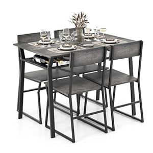 Tangkula Dining Table Set for 4, Kitchen Table and Chairs for 4 with Storage Rack, Space-Saving Dinette Set for Kitchen Dining Room (Grey)