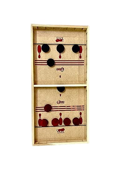Fast Finger - Premium Wooden Game 2 in 1 Fastest Finger First Board Games for Adults & Kids Wooden String Hockey Game Sling Puck Board Hockey Toy Perfect for Family (Sling Puck)