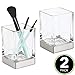 mDesign Modern Square Glass Bathroom Vanity Countertop Tumbler Cup for Rinsing, Drinking, Storing Dental Accessories and Organizing Makeup Brushes, Eye Liners - 2 Pack - Clear/Brushed