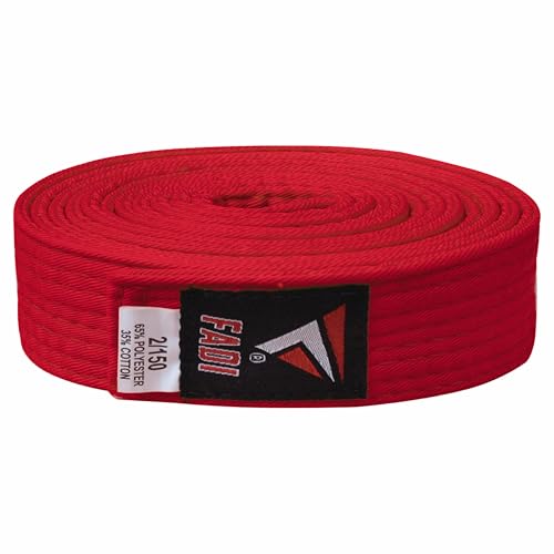 Fadi Sports Martial Arts Belt for Karate Judo Aikido and Taekwondo - Durable Cotton-Polyester Blend for Adults and Kids (Red 00)