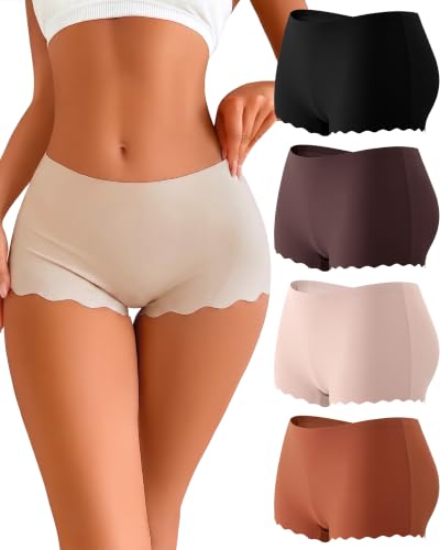 Image of CUTE BYTE Womens Seamless Boy Shorts Underwear Soft Stretch No Show Boxer Shorts Briefs Panties for Ladies 4 Packs