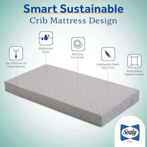Image of Sealy Baby Butterfly Crib Mattress plus Toddler Bed Fit, Premium American Foam, Washable Easy to Clean Zip Off Cover, GREENGUARD Gold Certified, Safety & Quality Tested, Made in USA, 52 inchX28 inch