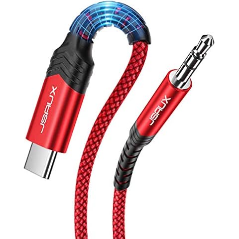USB C to 3.5mm Audio Aux Jack cable [1M], JSAUX Type C adapter to 3.5mm male headphone stereo cable car compatible with iPad Pro 2020 Google Pixel 3 4 XL, Samsung Galaxy S22 S21 S20 Ultra Note 20 -Red Cover