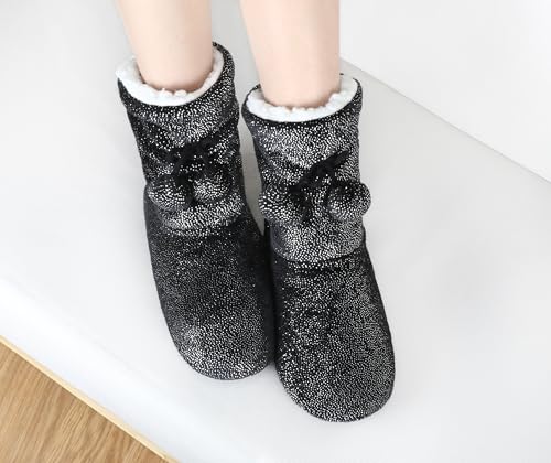 Image of DICUIRD Slipper Socks for Women,Fuzzy House Indoor Boots Slippers with Soft Soles,Warm Cozy Fluffy Sherpa Lined Booties Socks with Non Slip Bottom