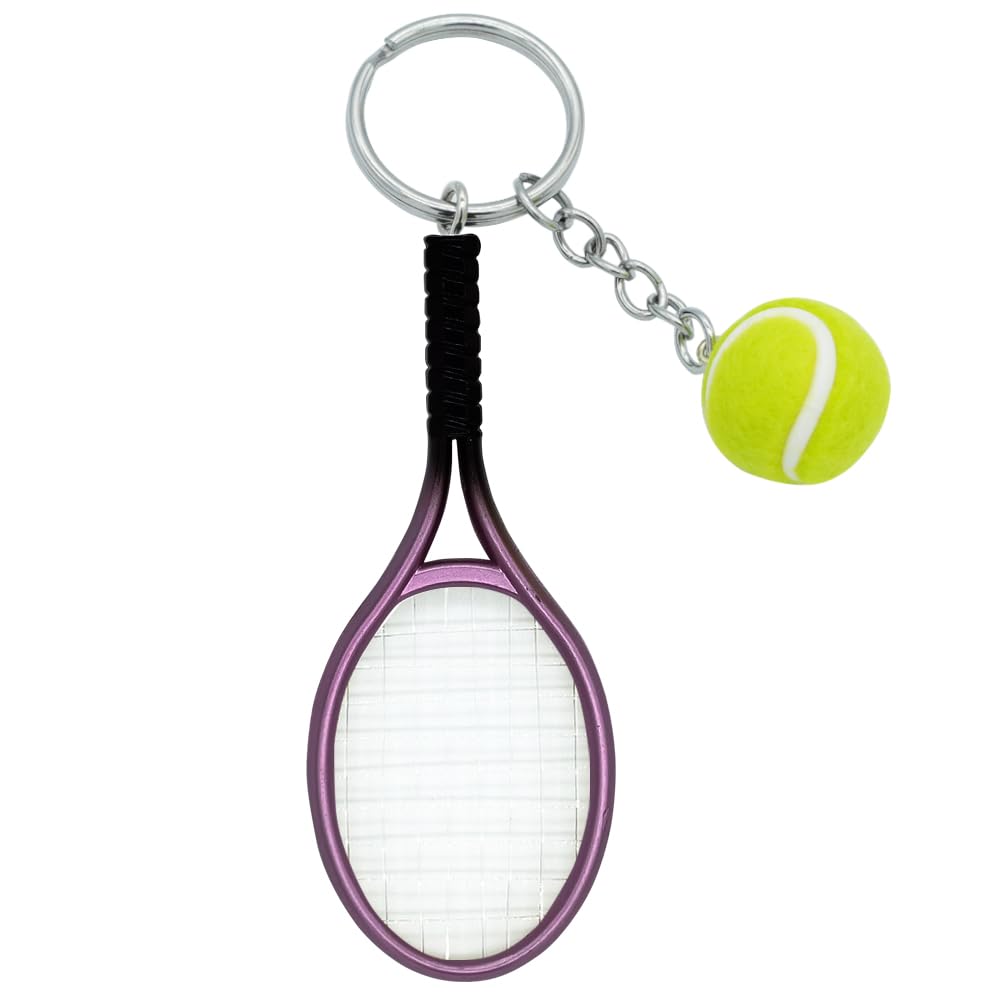 Moydolo Cute Mini Tennis Racket Keychain Key Chain Charm with Tennis Ball Key Ring Pendant