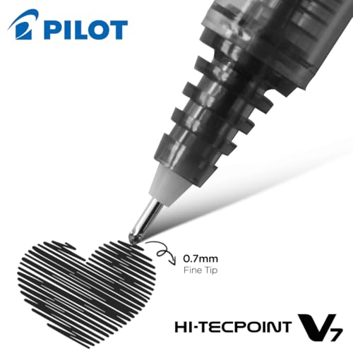 Pilot Hi-Tecpoint V7 0.7mm Fine Point Pure Liquid Ink Roller Ball Pen | Pack Of 5 (4 Blue + 1 Black)