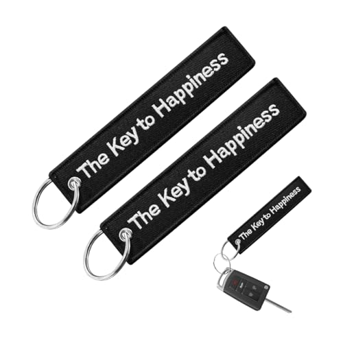 Image of Personalized Keychain, Embroidery Double Sided Key Chain Tag, Customized Car Scooter Key Chain Luggage Tag for Men (The Key To Happiness, 2PCS)