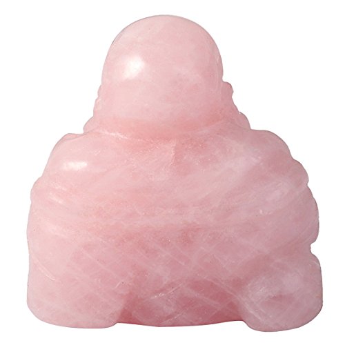 Estatua de Budda feliz de cuarzo rosa 3.6 cm miniatura 3