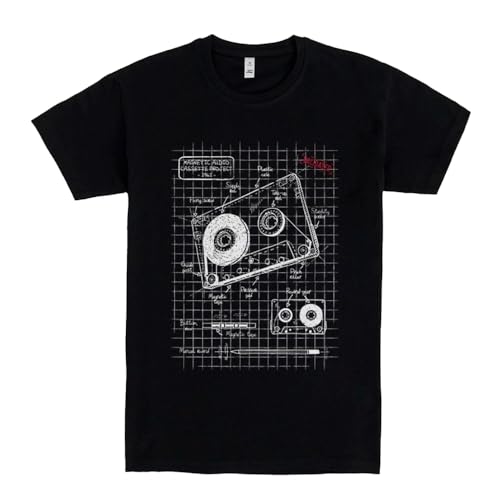 Pampling Camiseta de Manga Corta, 100% Algodón, Ropa Unisex para Hombre y Mujer, Serigrafiada con Cuello Redondo y Corte Recto, Color Negro (Cassette Plan, M)