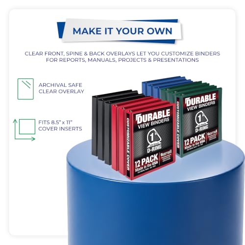 Image of Samsill Durable 1 inch 3 Ring Binder, D Ring Binder, Customizable Clear View Cover, Basic Assortment, 12 Pack