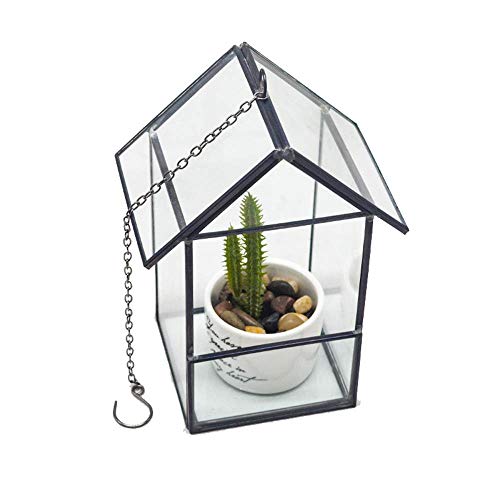 Plant Terrarium Wall Hanging Whole House Shaped Glass Terrarium Box For Succulent Air Plants Moss Fern (Color : Black, Size : 12x8.5x17.5cm)