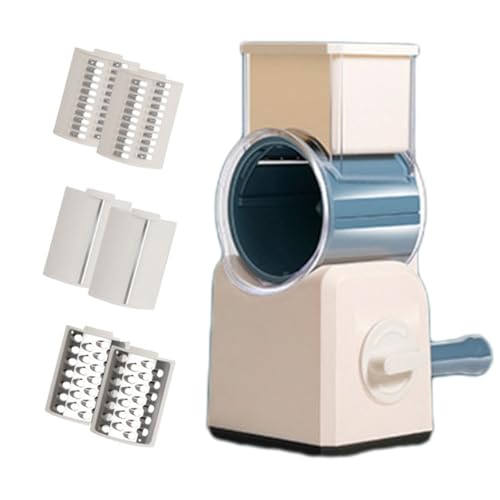 SageFurned Hand Crank Roller Vegetable Cutter and Cheese Slicer with Stainless Steel Blades, Multifunctional Salad Chopper and Fruit Grater for Kitchen, Yellow