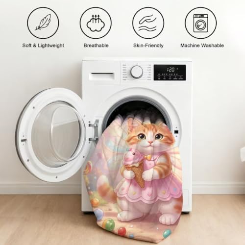Image of Cute Cat Comforter Set King Size Pink Fantasy Bedding Set for Girl | Cartoon Kitten with Wings Bedding Set for Girls Kids Toddlers, 3 Piece Pink Soft Bed Set with 1 Comforter 2 Pillowcases