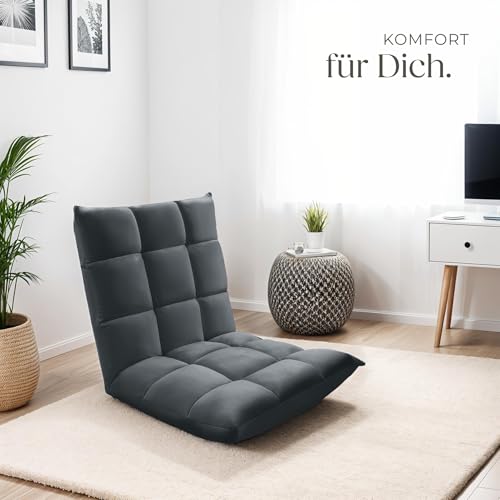 tectake® Relaxsessel, XXL Bodenstuhl faltbar mit Liegefunktion, Bodensessel mit Verstellbarer Rückenlehne, nutzbar als Sessel, Sitzkissen, Bodenkissen, Relaxliege oder für Meditation (grau)