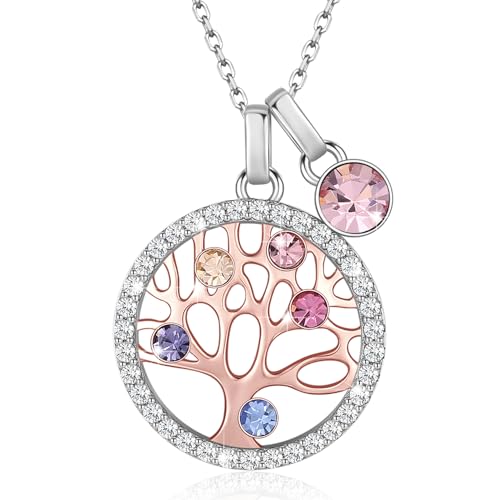 LEKANI Collares Plata Árbol de la Vida Colgante Cristales de Austriacos, Joyas para San Valentin, Regalos Originales para Mujer, Abuela, Dia de la Madre (rose gold 1)