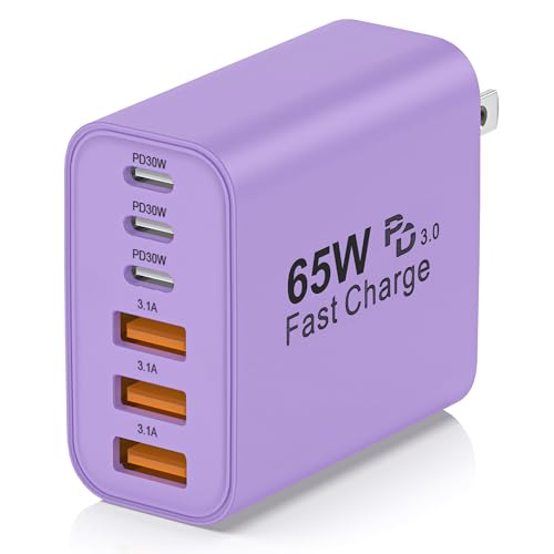 Unbranded 65W 6-Port GaN USB-C Charger (Purple)
