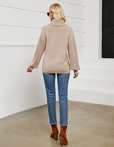 LEANI Women's 2025 Turtleneck Sweater Lantern Long Sleeve Cable Knit Pullover Sweaters Jumper4