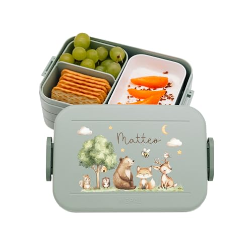 Bärenfreunde MEPAL Brotdose Spülmaschinenfest Kinder Lunchbox mit Einsatz für perfekte Ordnung Spülmaschine Mikrowellengeeignet personalisiert mit niedlichem Motiv (Sternenhimmel grün)