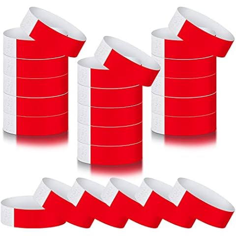 Tudomro 300 Pieces Paper Wristbands for Events Waterproof Neon Wrist Bands Concert Identification Wristbands Hand Bands for Events Adhesive Wristbands for Party (Red) Cover