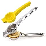 Zitronenpresse Handpresse, 2 Stück Zitruspresse aus Edelstahl, Praktische Handpresse für Zitronen und Limetten, Einfache Reinigung, Inklusive 1x Silber und 1x Gelb, 20 x 7 cm