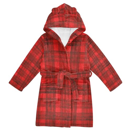 GuoChe Bathrobe For Kids Girls Stripe Plaid Hooded Robe For Kids