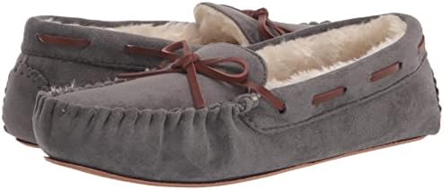 FLYFUPPY Womens Slippers Faux Fur Lined Indoor Outdoor Moccasin Slippers Soft Suede Slip On House Shoes Dark Grey Size 9 US | Image 6